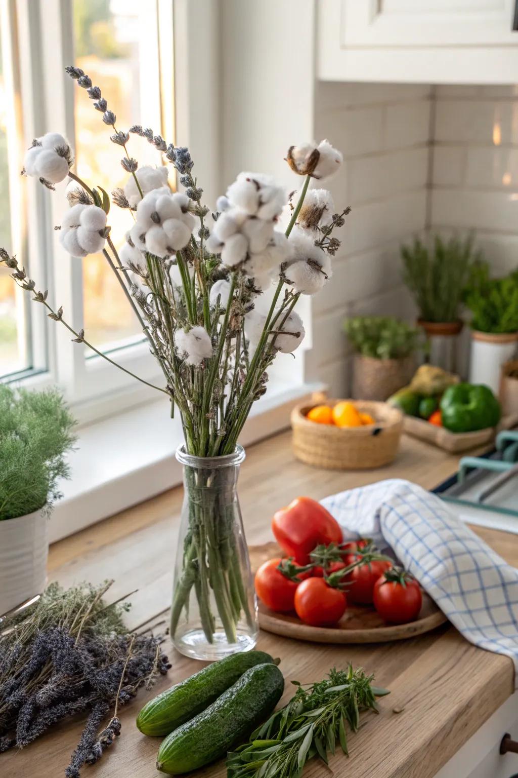 Garden fresh with cotton, herbs, and lavender.