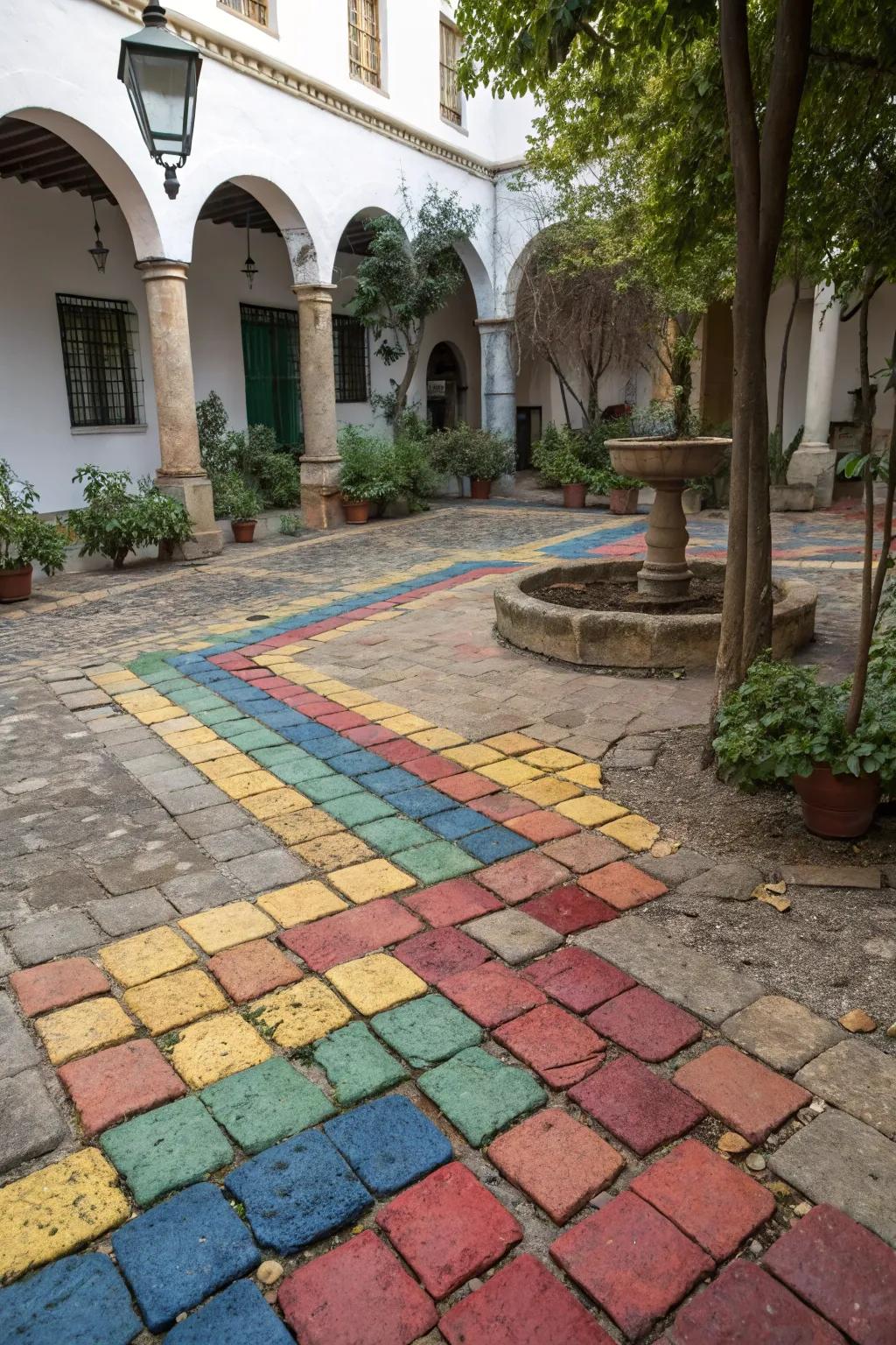 Add dimension to your courtyard with a mix of colorful paving stones.