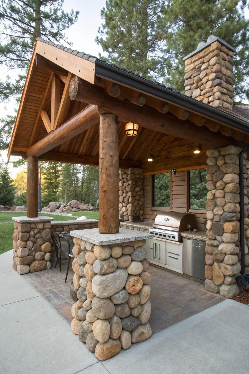 A log cabin style shelter giving a cozy, retreat-like feel.