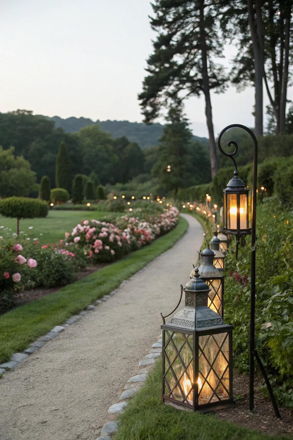 Lanterns create a warm and inviting ambiance.