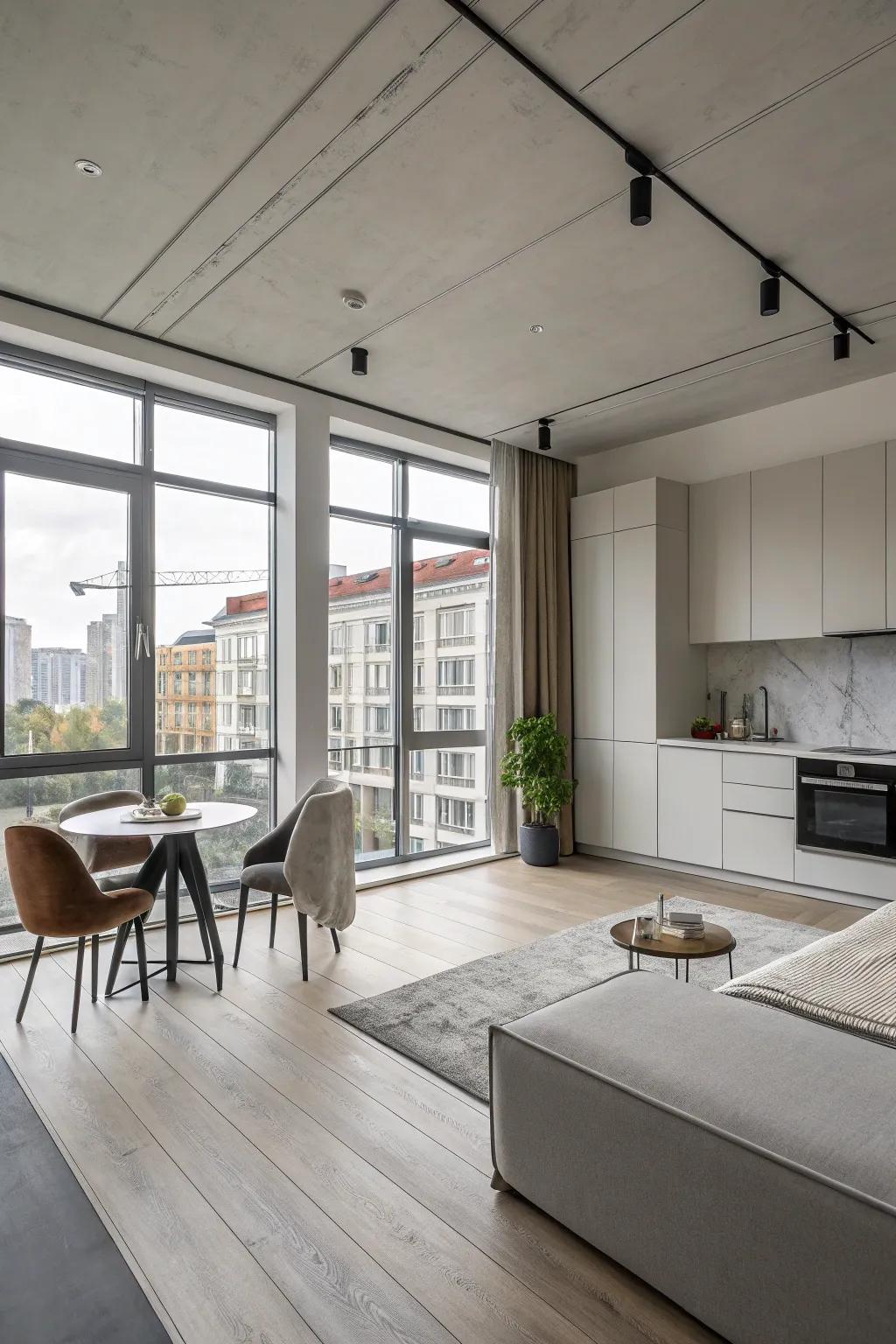 Minimalism creating an open feel in a studio.