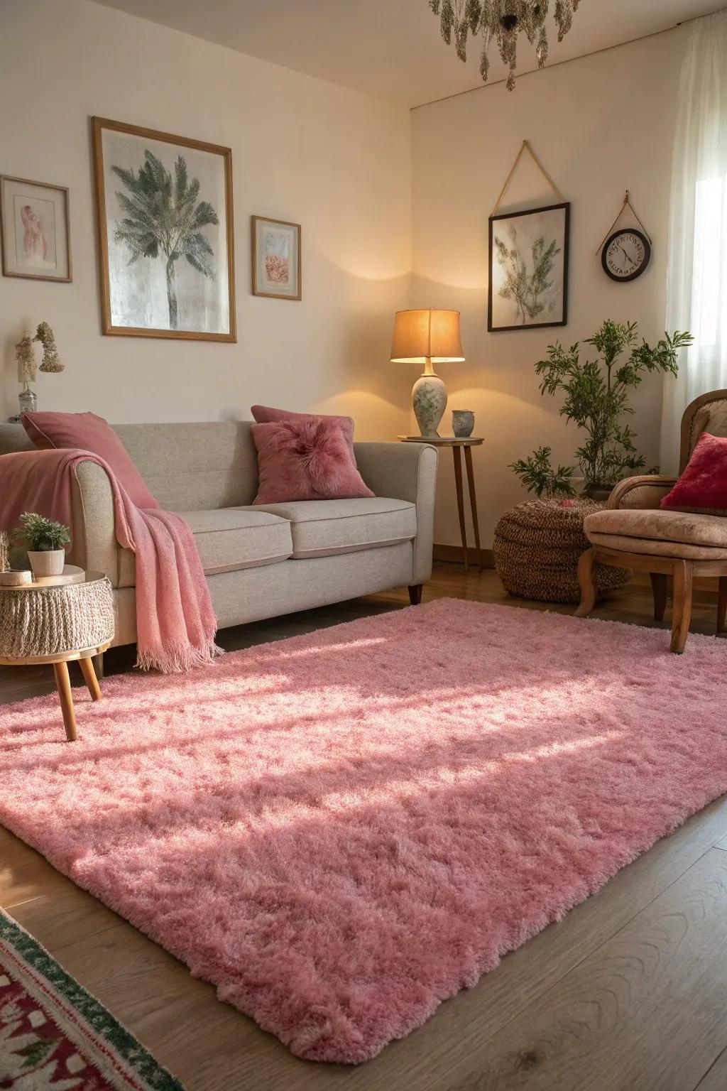 A rose floor covering anchors the room and adds coziness.