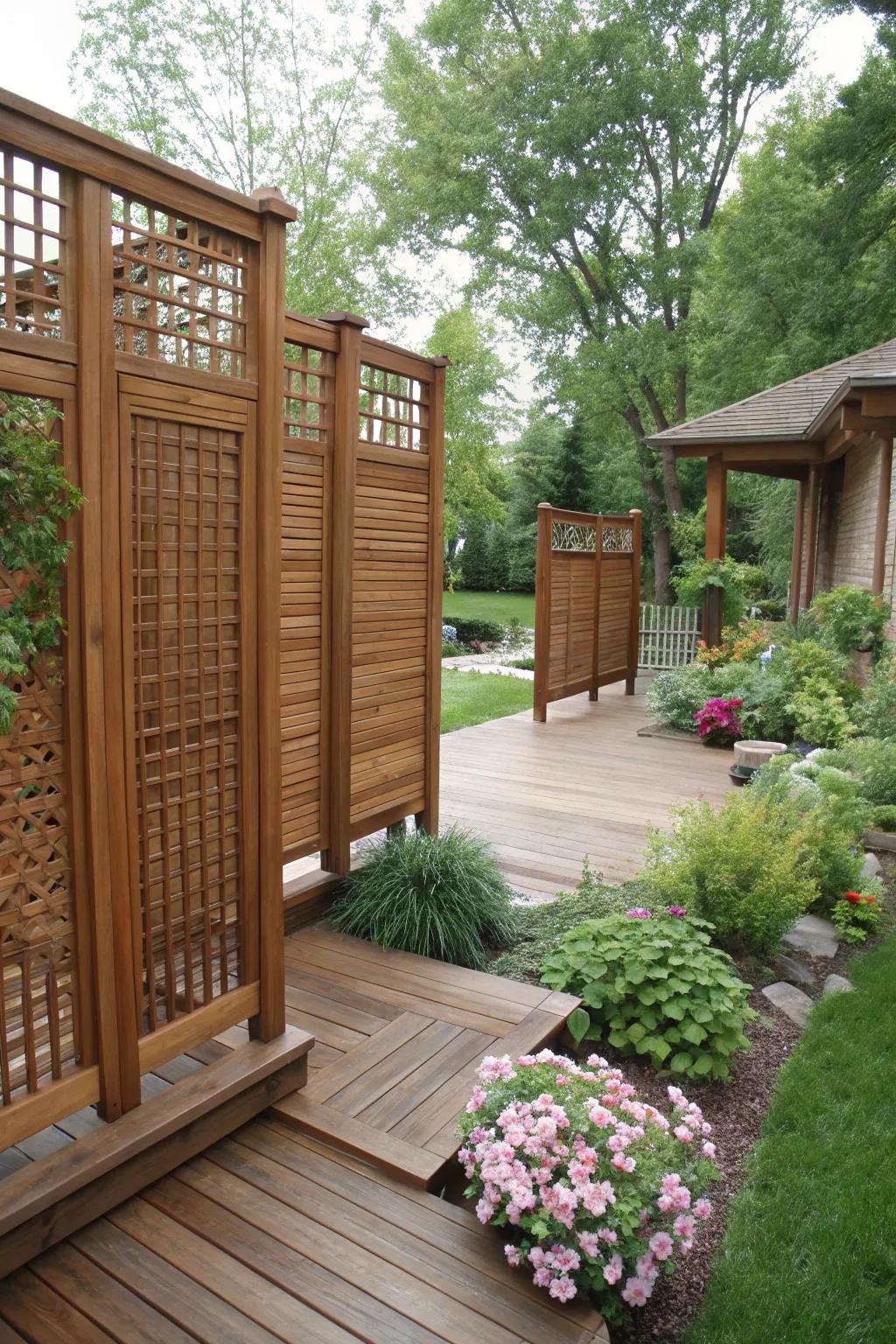 A deck with privacy screens, offering seclusion and a touch of style.