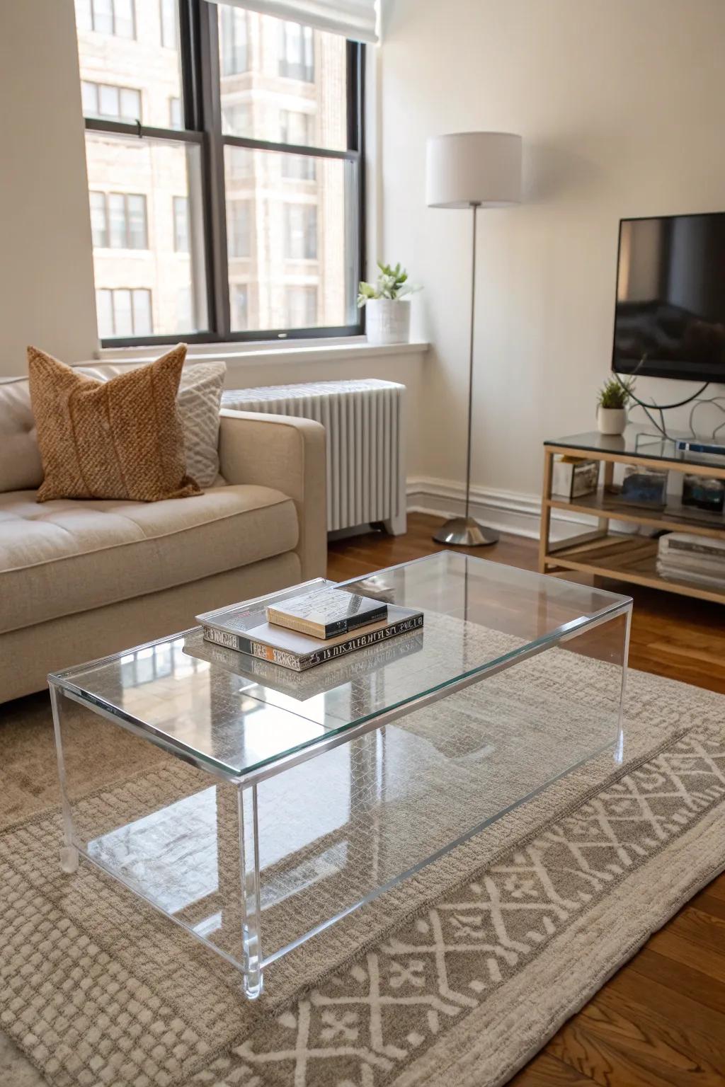 Clear furniture provides functionality without adding visual bulk.