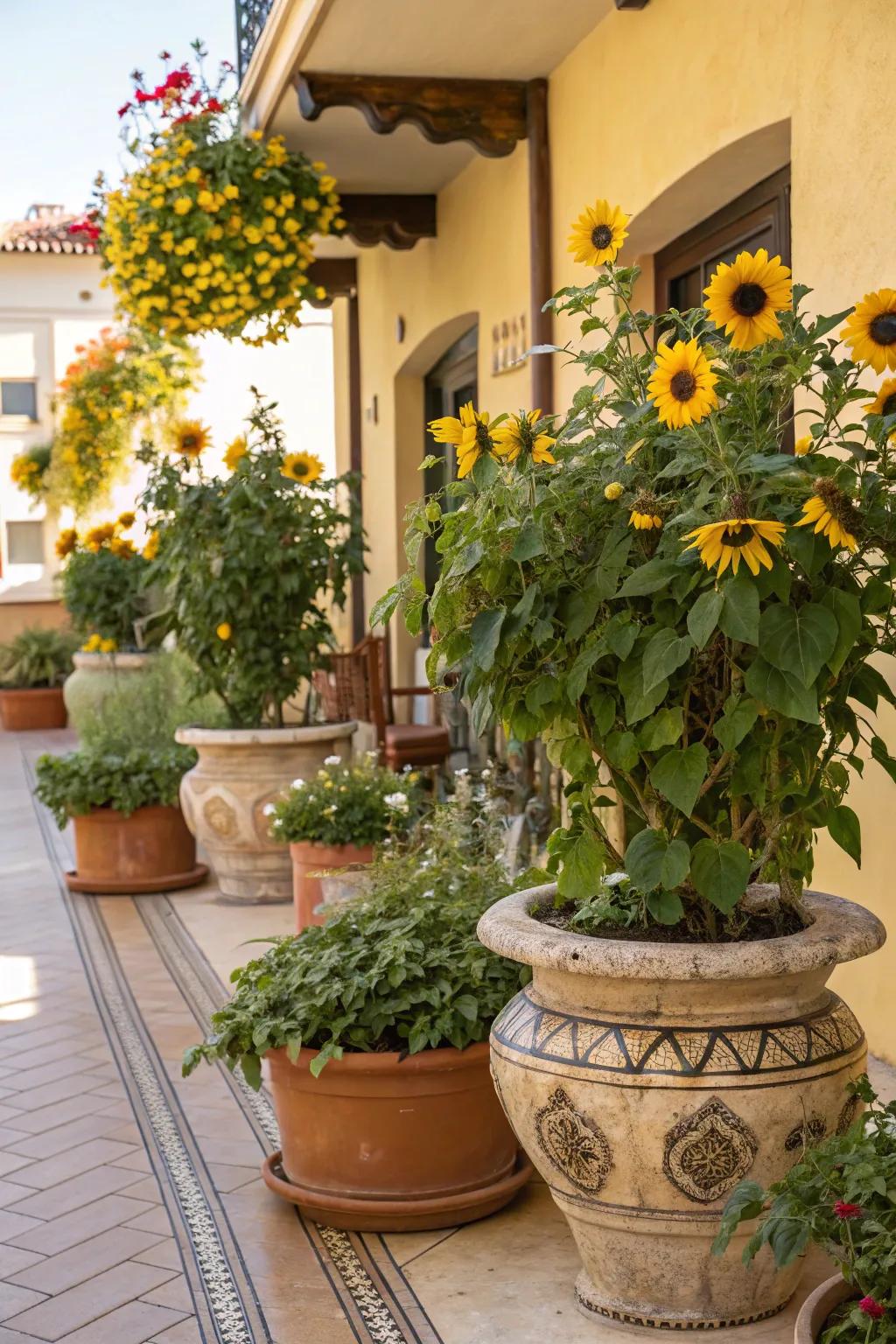 Sunflower planters bring a touch of brightness to your outdoor spaces.