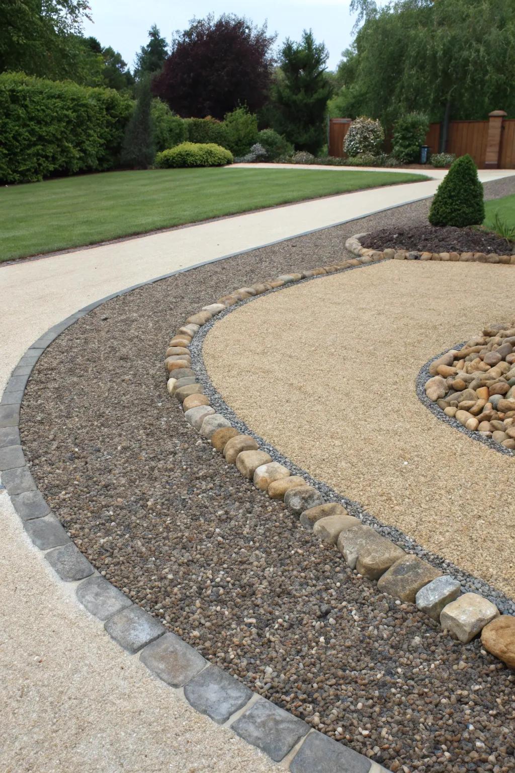 A creative mix of materials adds depth and texture to this innovative driveway.