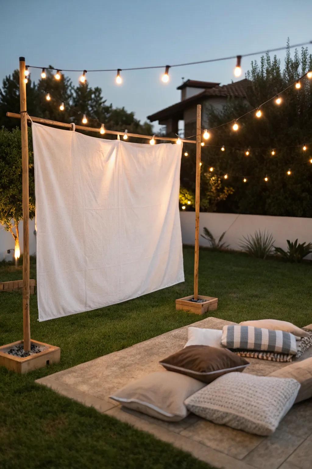 Transform your backyard into a serene outdoor cinema with a touch of Scandinavian charm and boho warmth. 🌿🍿