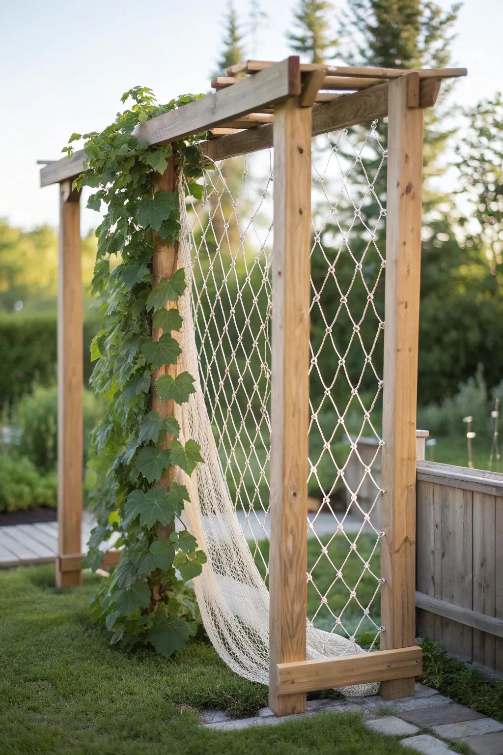 Elevate your garden's elegance with a DIY netting trellis: simplicity meets natural beauty.
