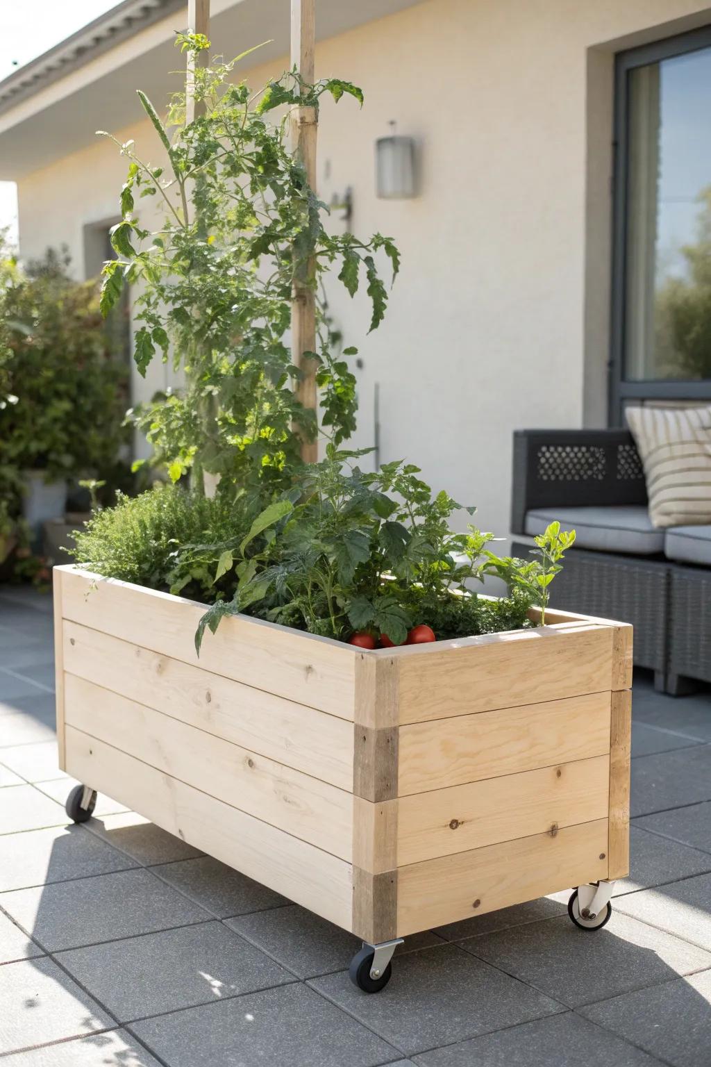 Chase the sun with style: A mobile tomato planter box that brings Scandinavian simplicity and boho charm to your garden.