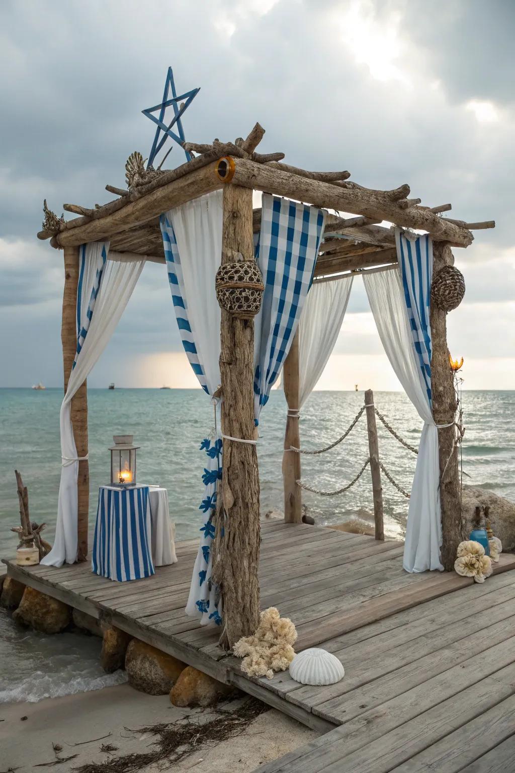 Enjoy a coastal hideaway with nautical elements in your dock gazebo.