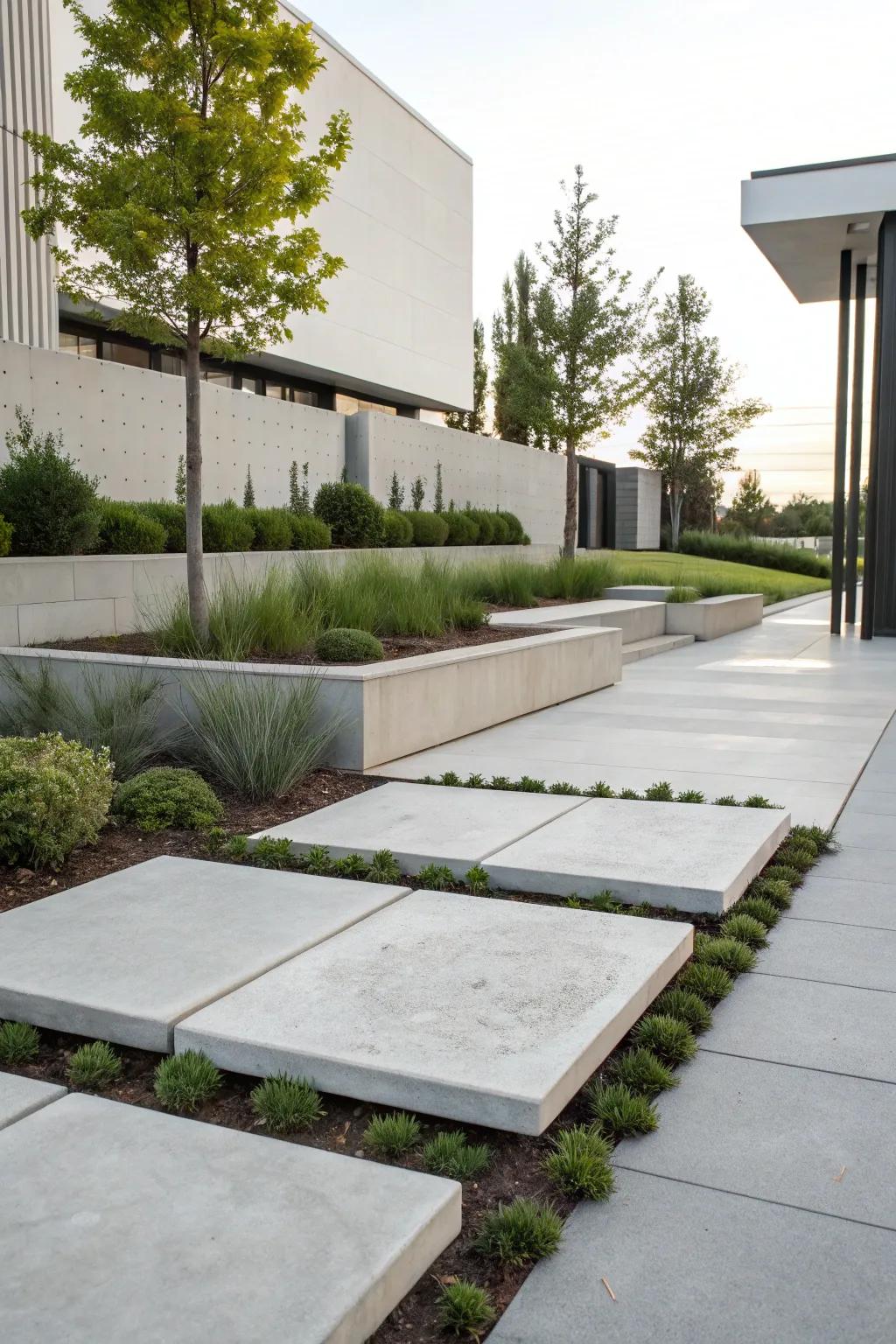 Minimalist concrete slabs for a contemporary touch.