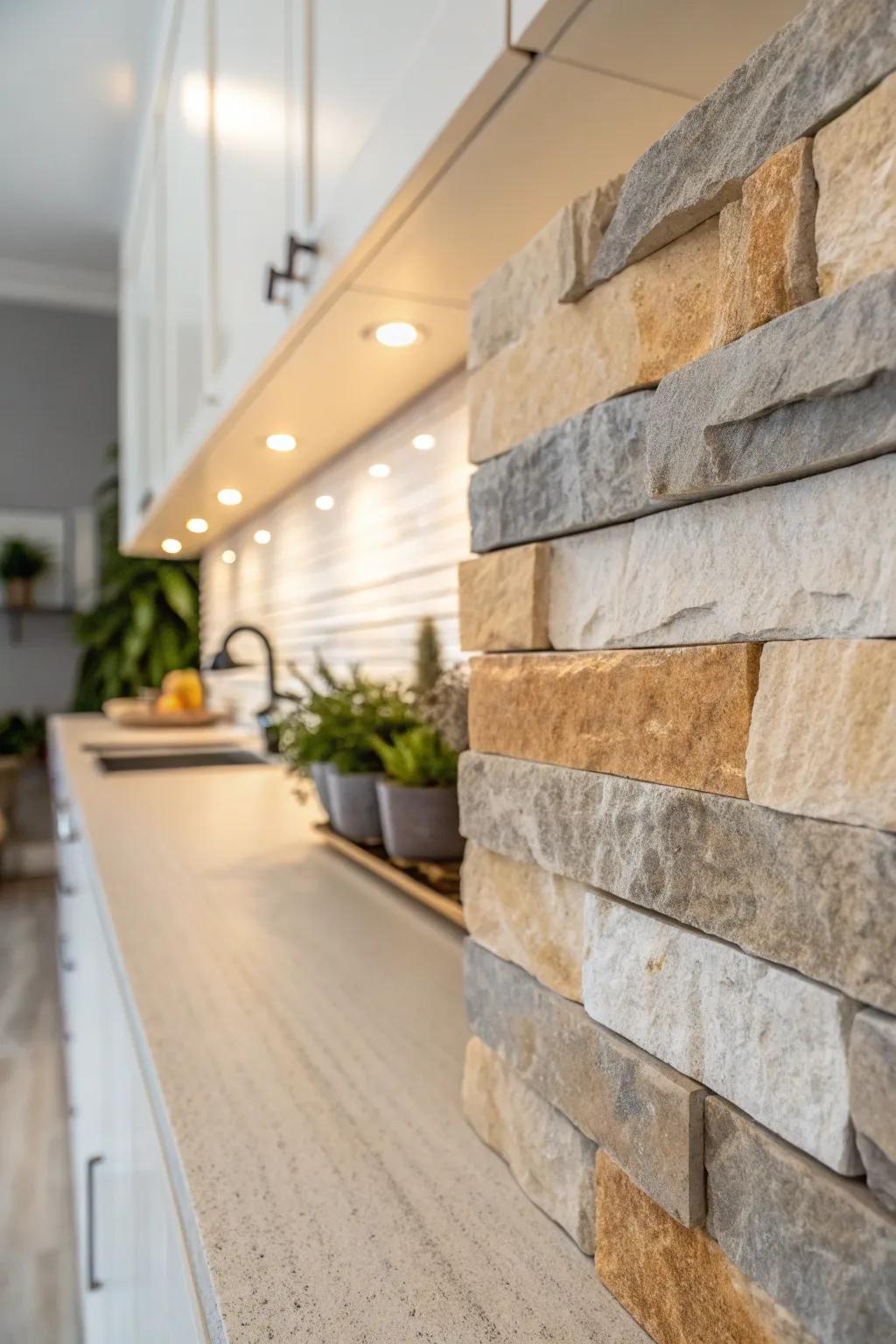 Embrace the elegance of natural stone veneer for a sophisticated kitchen touch.
