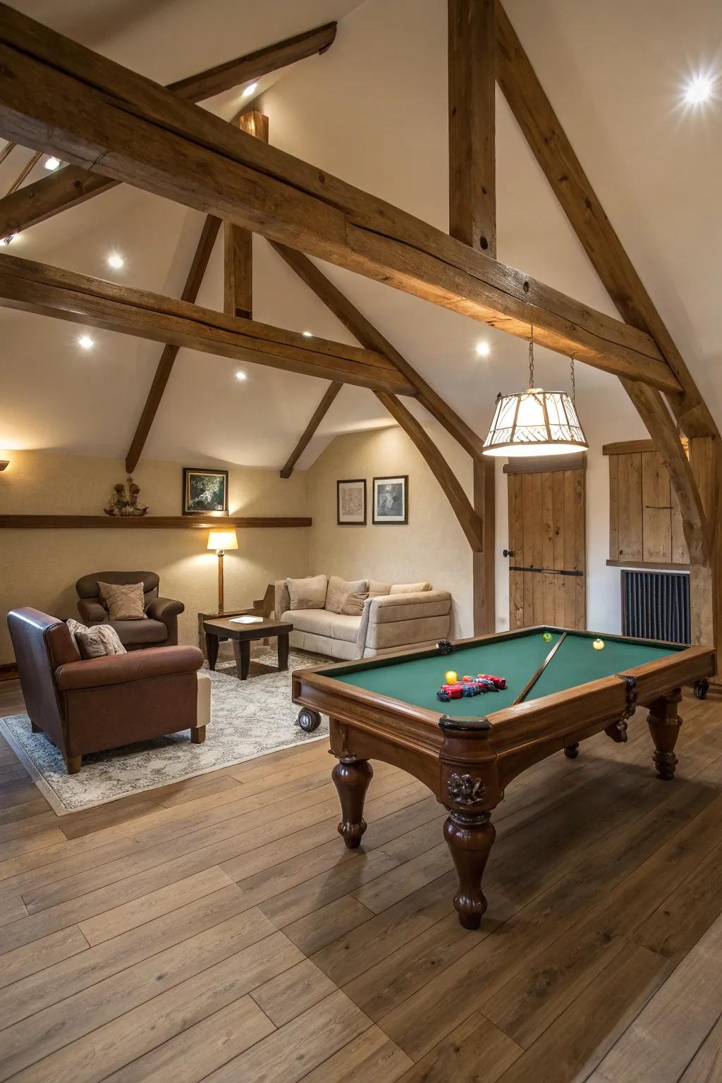 Transform your attic into an elegant billiards space, perfect for relaxing and competing.