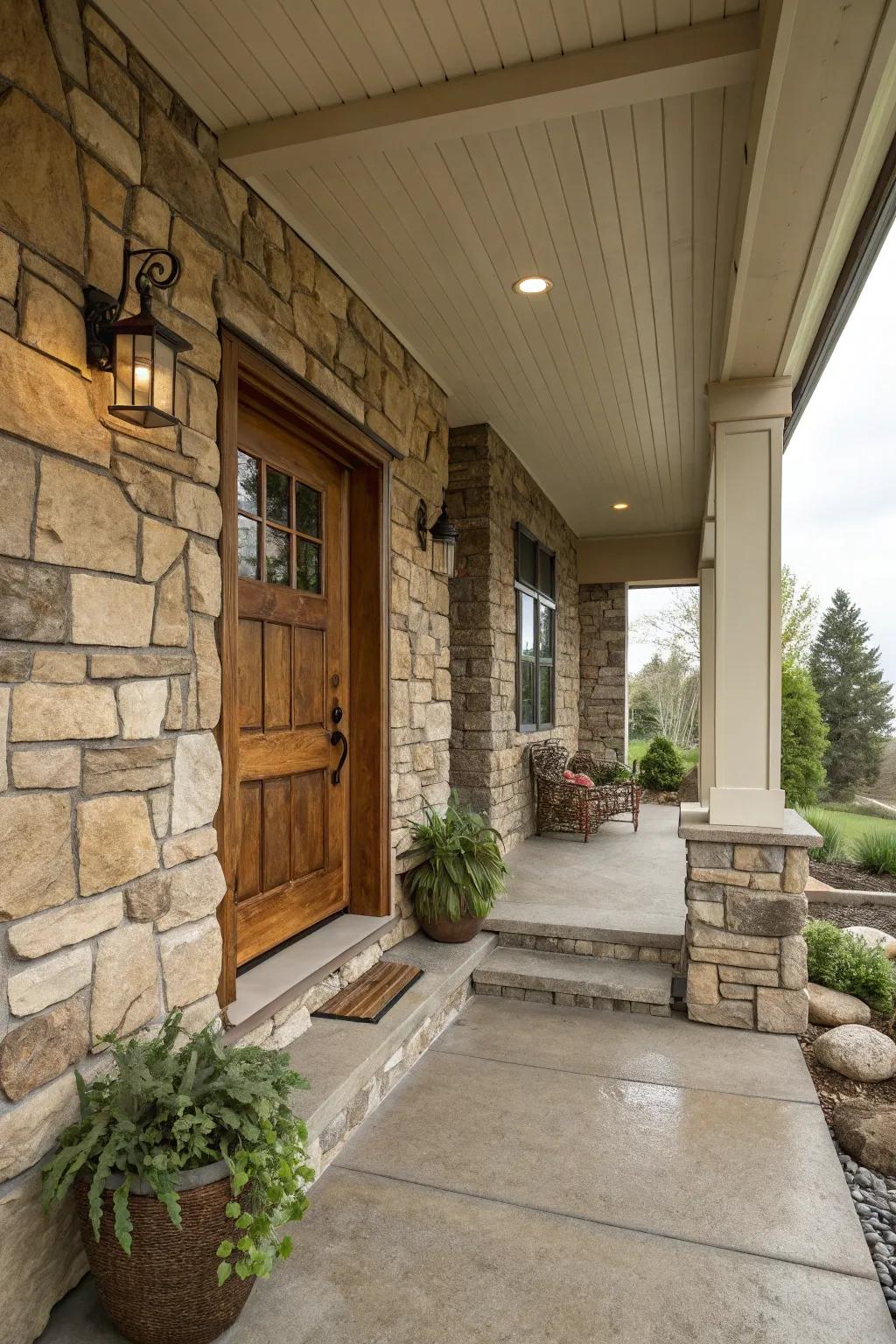 A subtle stone highlight partition that elevates the porch's aesthetic charm.