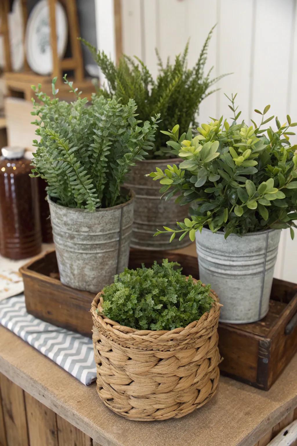 Unique containers can add character to your artificial plants.