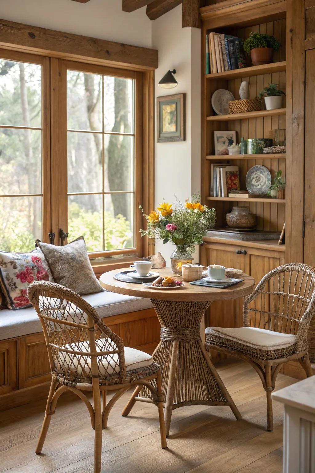 Rattan accents add texture and charm to your nook.