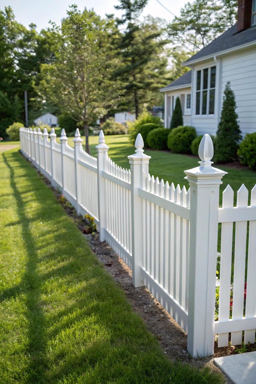 Picket fence ornaments append ageless charm and warmth.