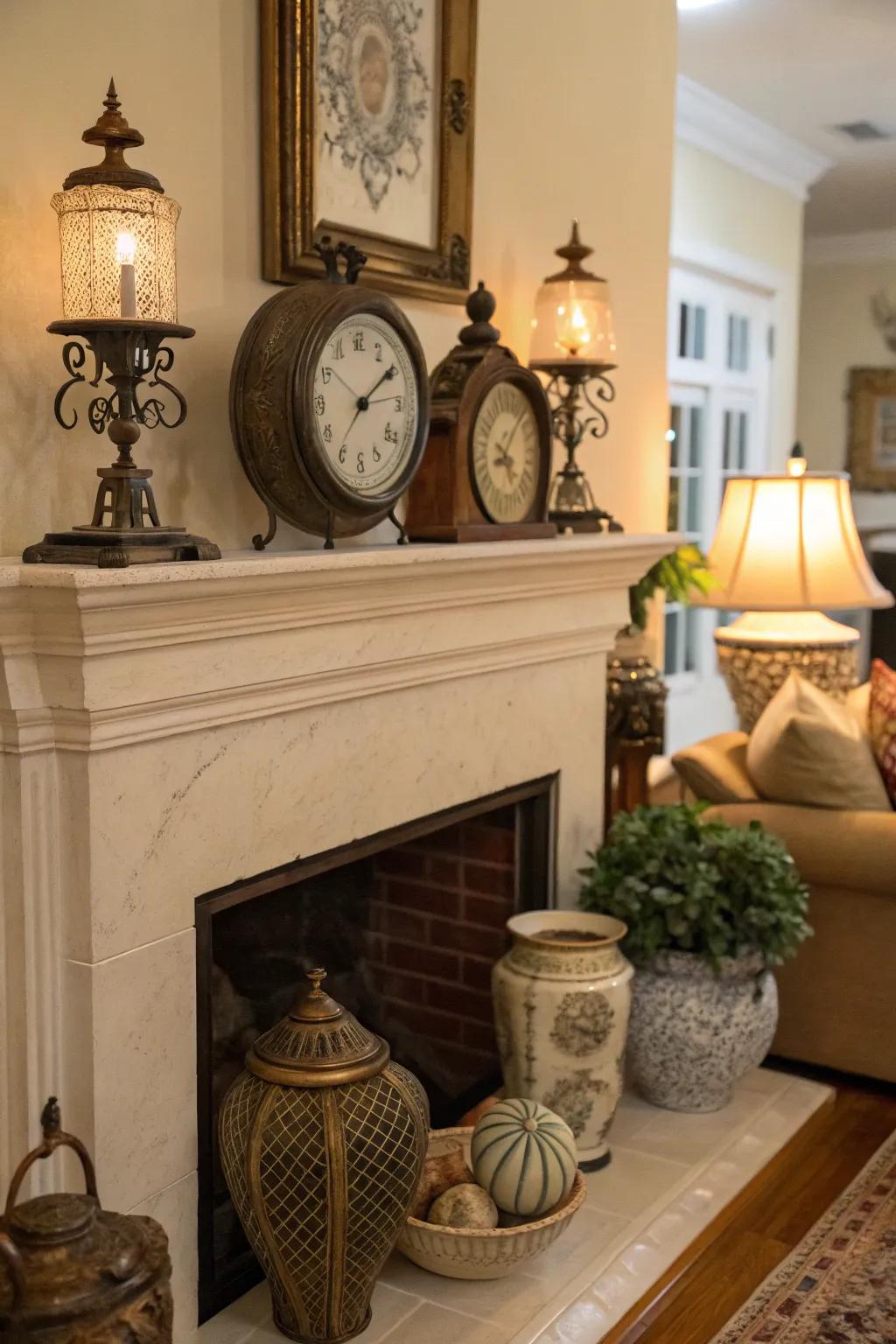 A mantel with timeless finds that bring a sense of history and charm.