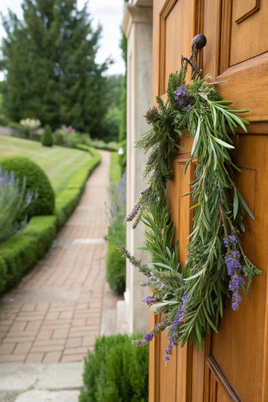 Create a fragrant welcome with an herb-infused garland.