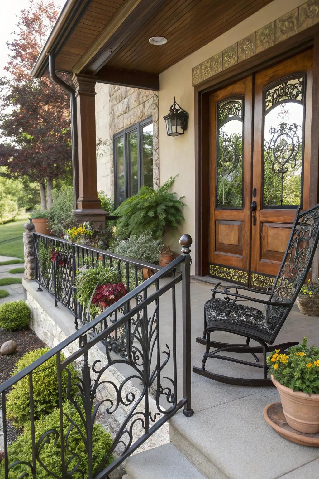 Custom-designed wrought iron railings for a unique personal touch.