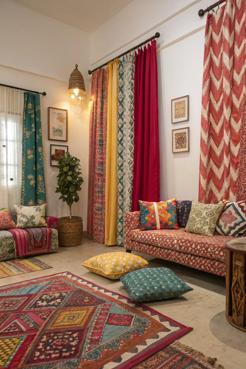 A mix of bold patterns adds vibrancy and energy to your space.
