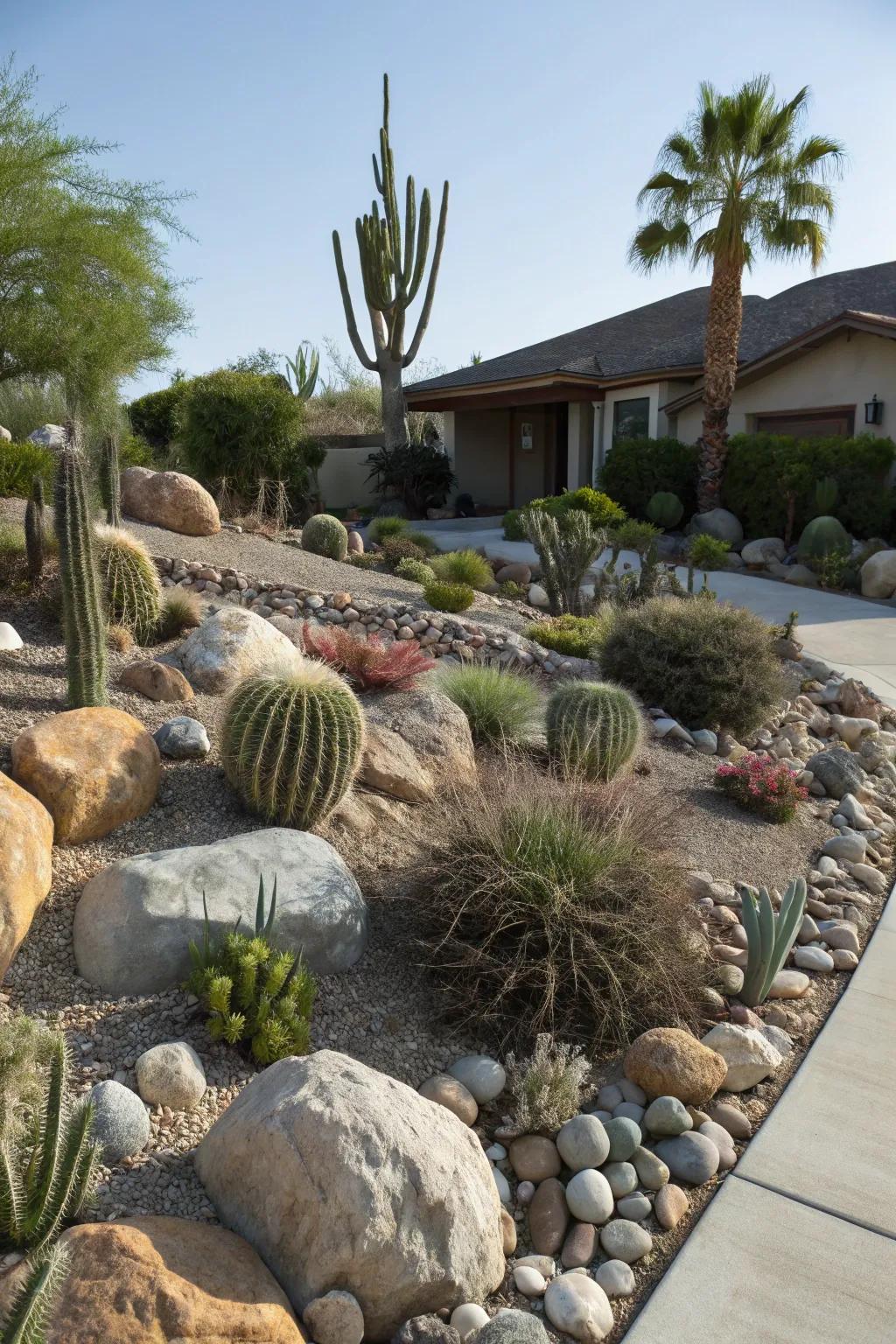 Rock gardens blend seamlessly with the desert environment.
