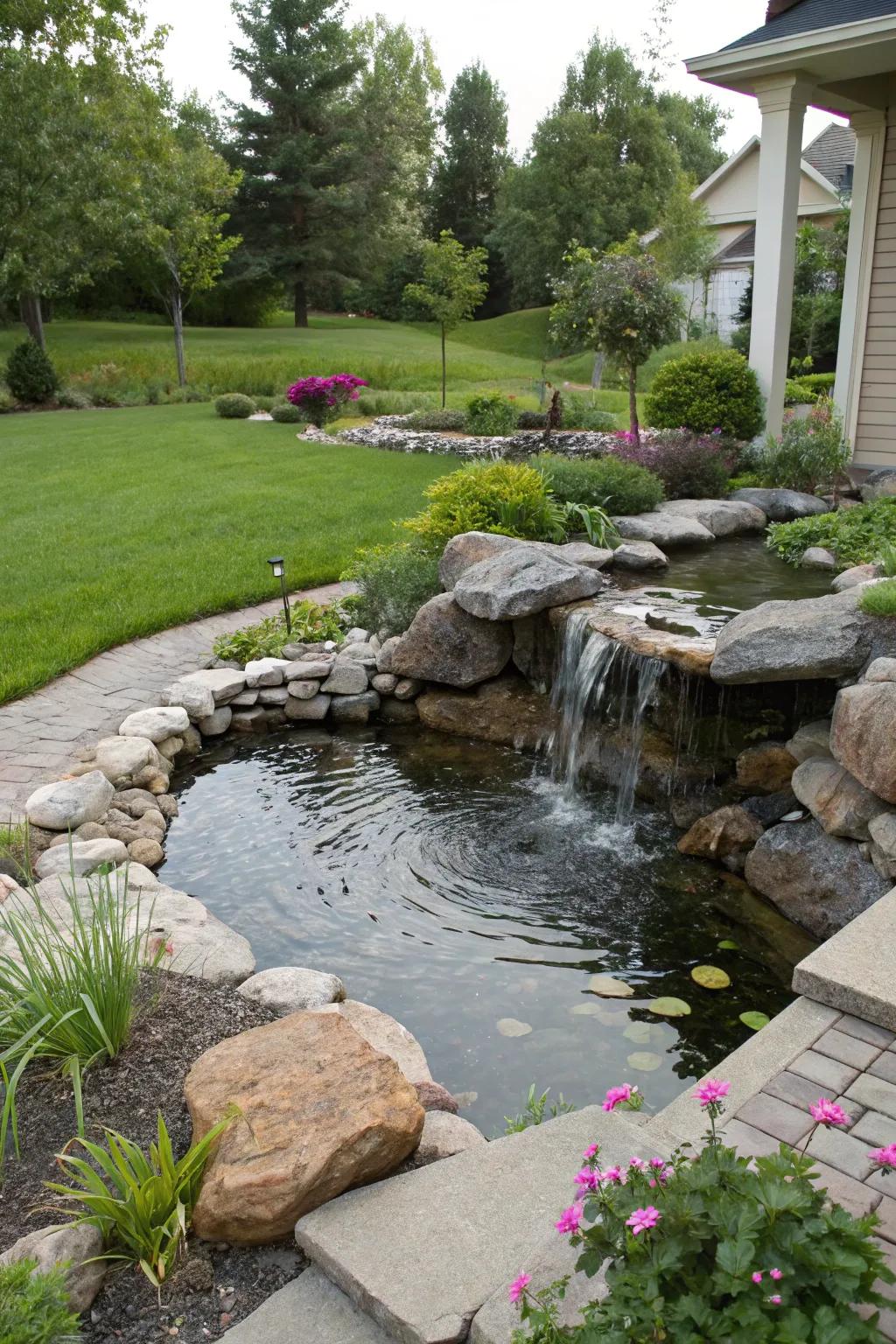 A water feature lends a serene ambiance.