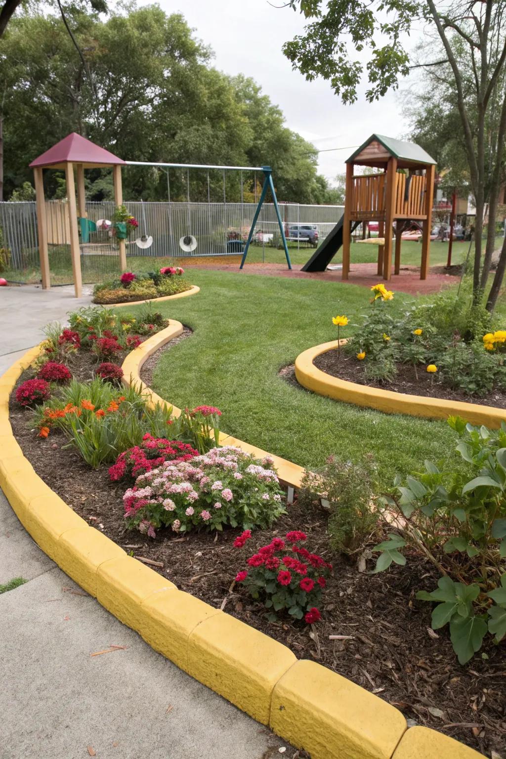 Rubber edging that's recycled is strong and safe for families.
