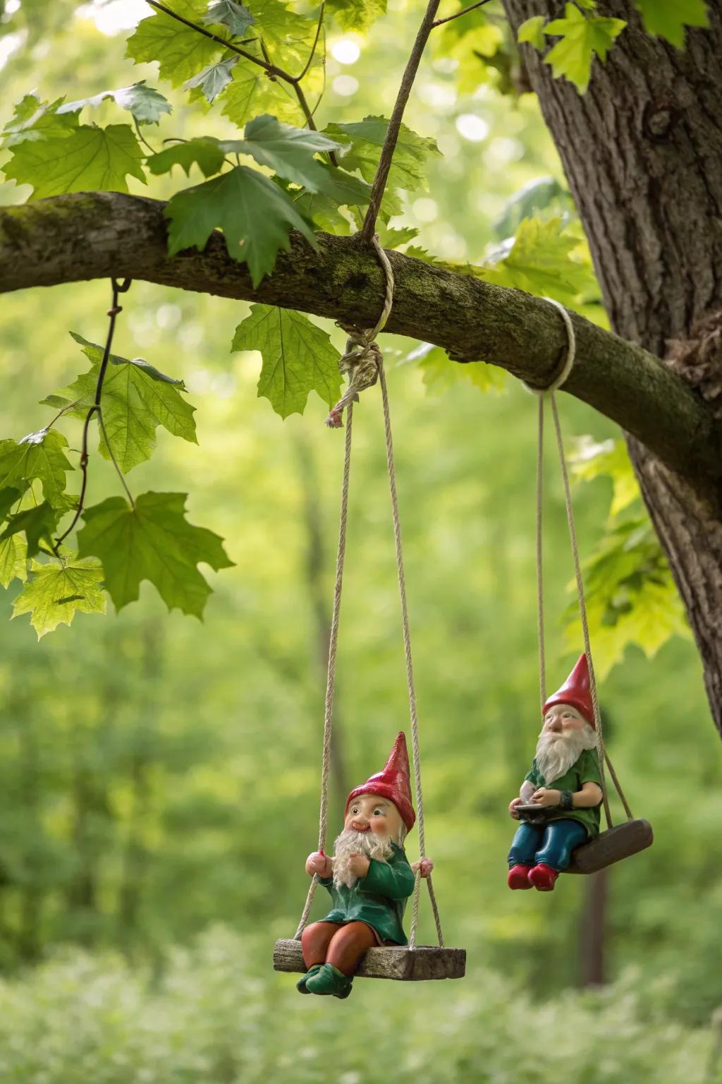 A playful gnome soar set infuses movement into the garden.
