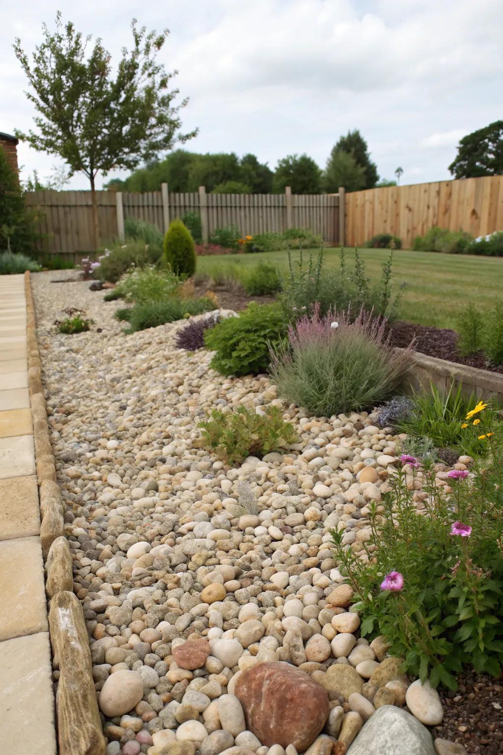 Layering with pebbles adds texture and polish to the gravel garden.