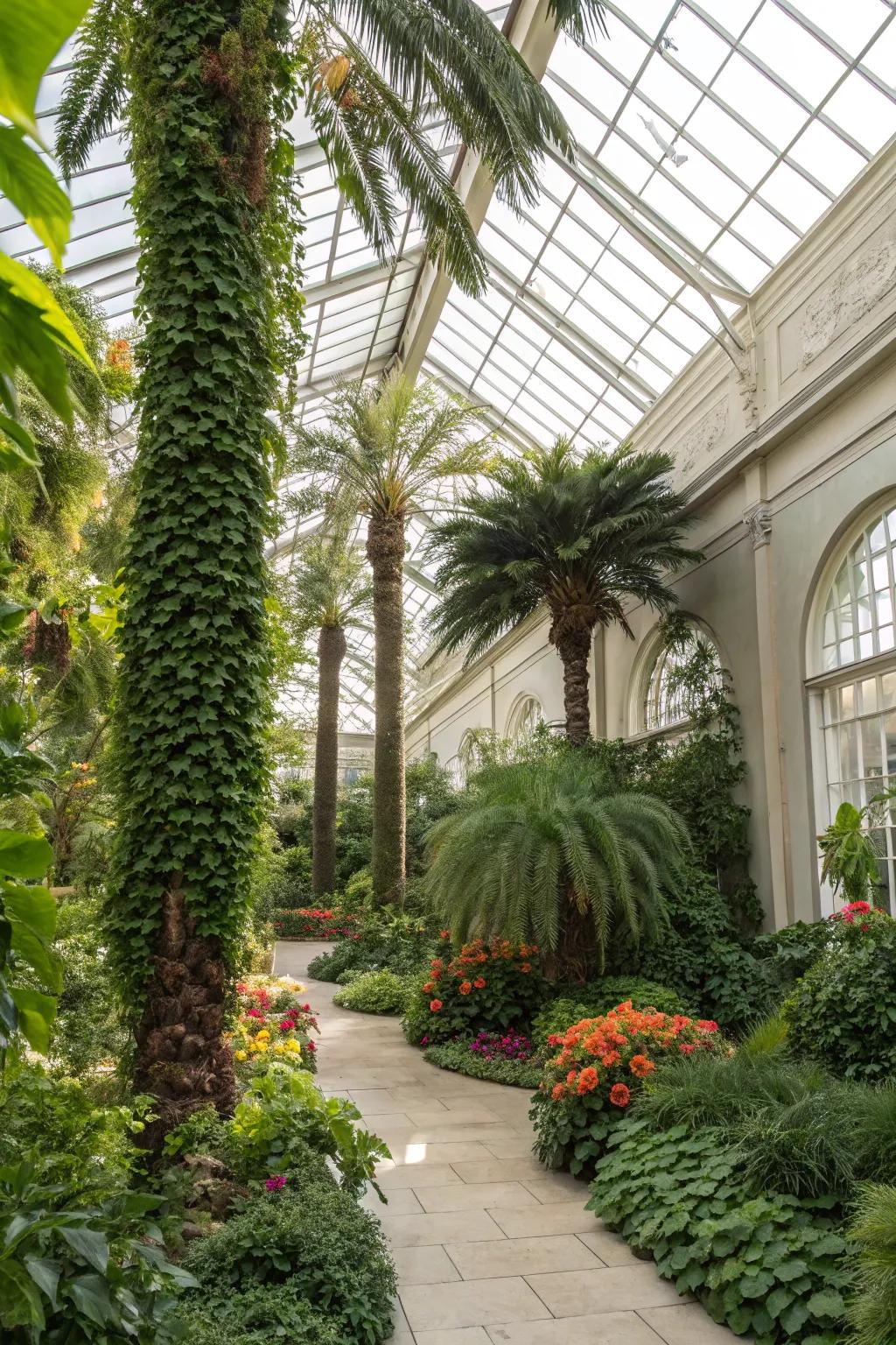 A vibrant greenhouse populated with a varied selection of flora.