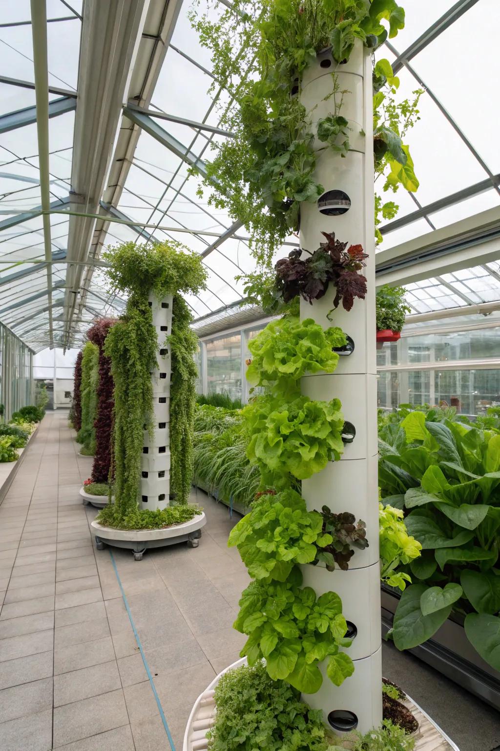 Innovative upright hydroponic setup maximizes efficiency.