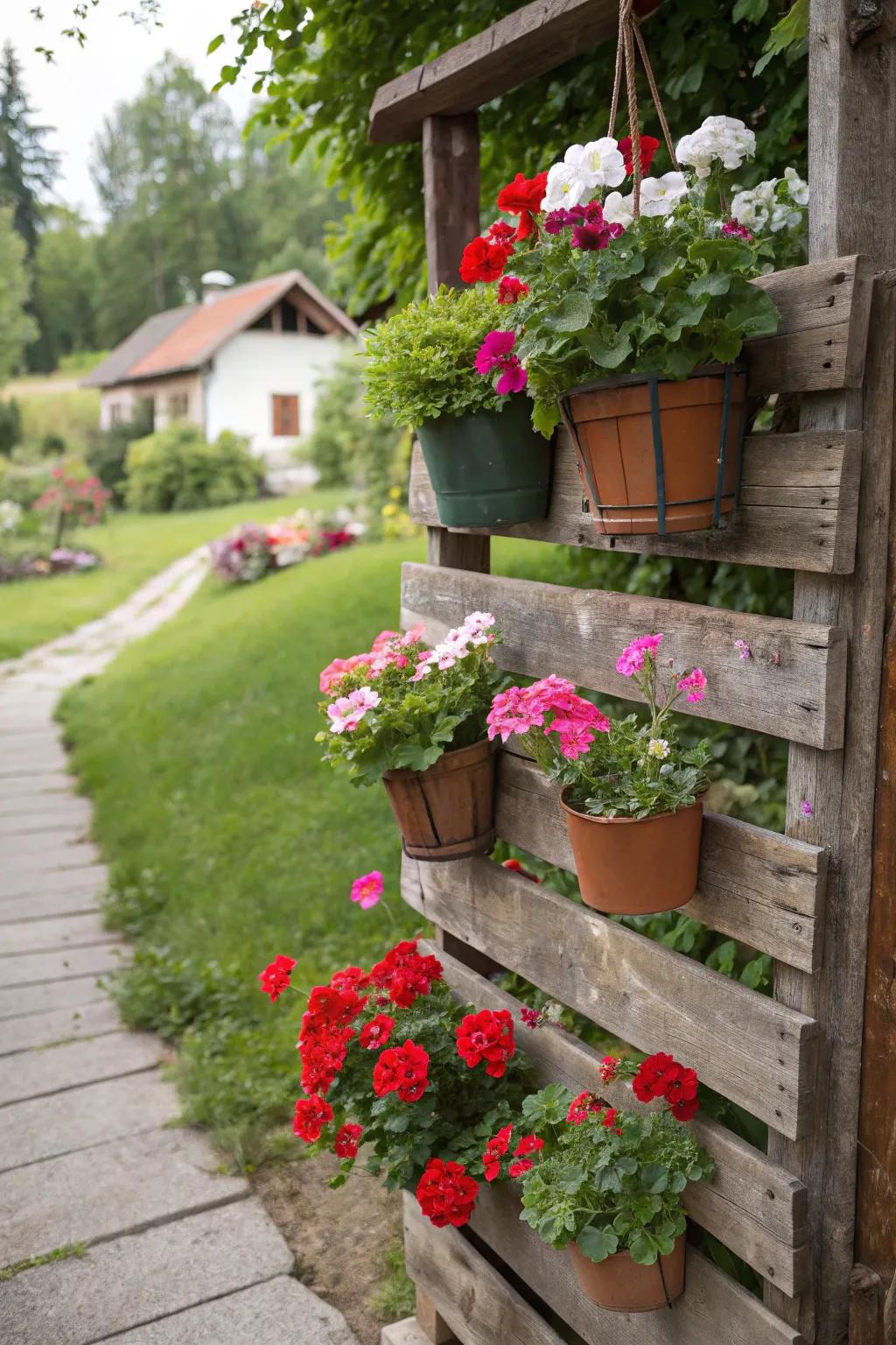 Deck boards offer an eco-friendly backdrop for blooms.