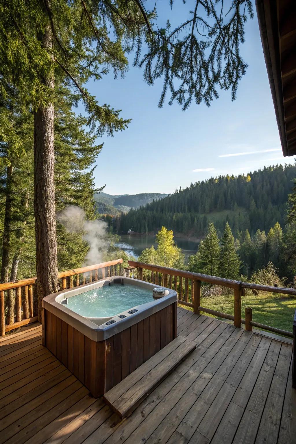 A rustic wood deck adds warmth and charm.