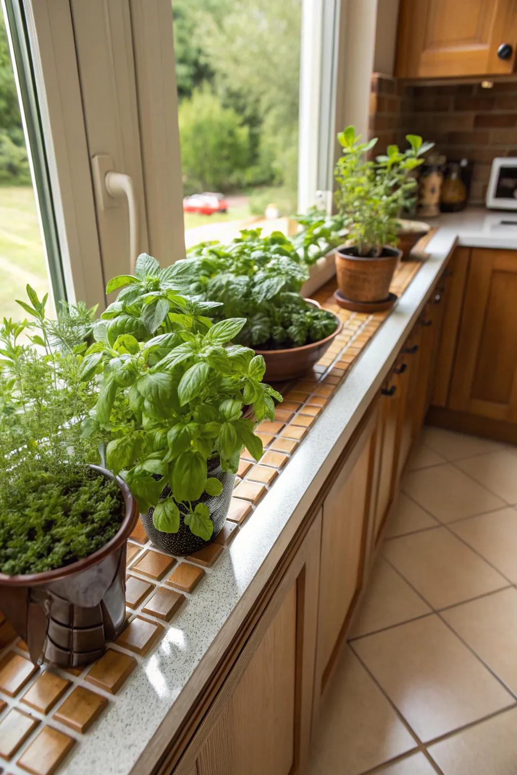 Fragrant plants in the kitchen offer beauty and fresh herbs.