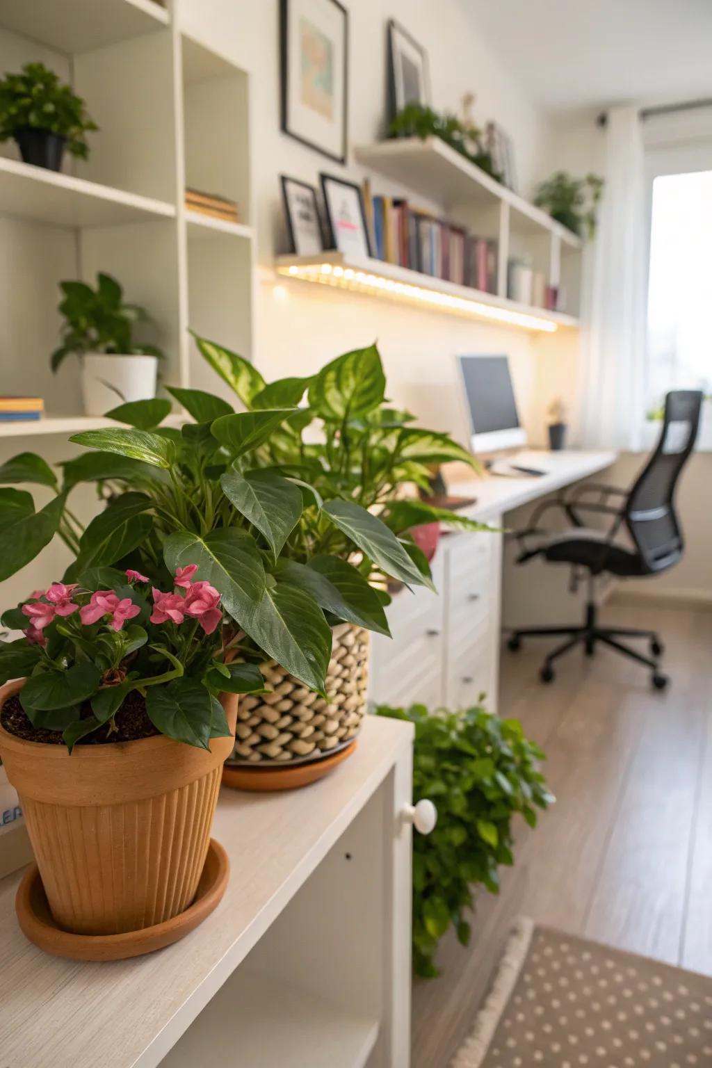 Plants add life and freshness to the industrial office.
