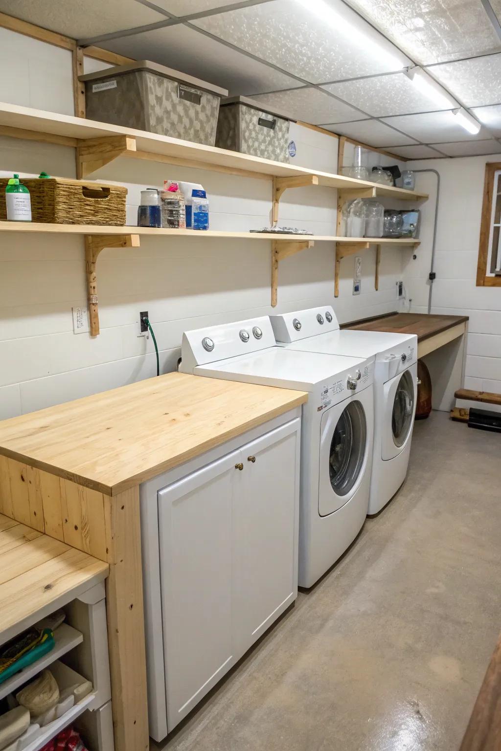 Laminated wood sealed with sealant provides a functional and affordable surface solution.