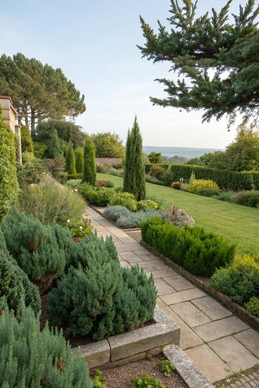 Elegant garden edges meticulously crafted with junipers