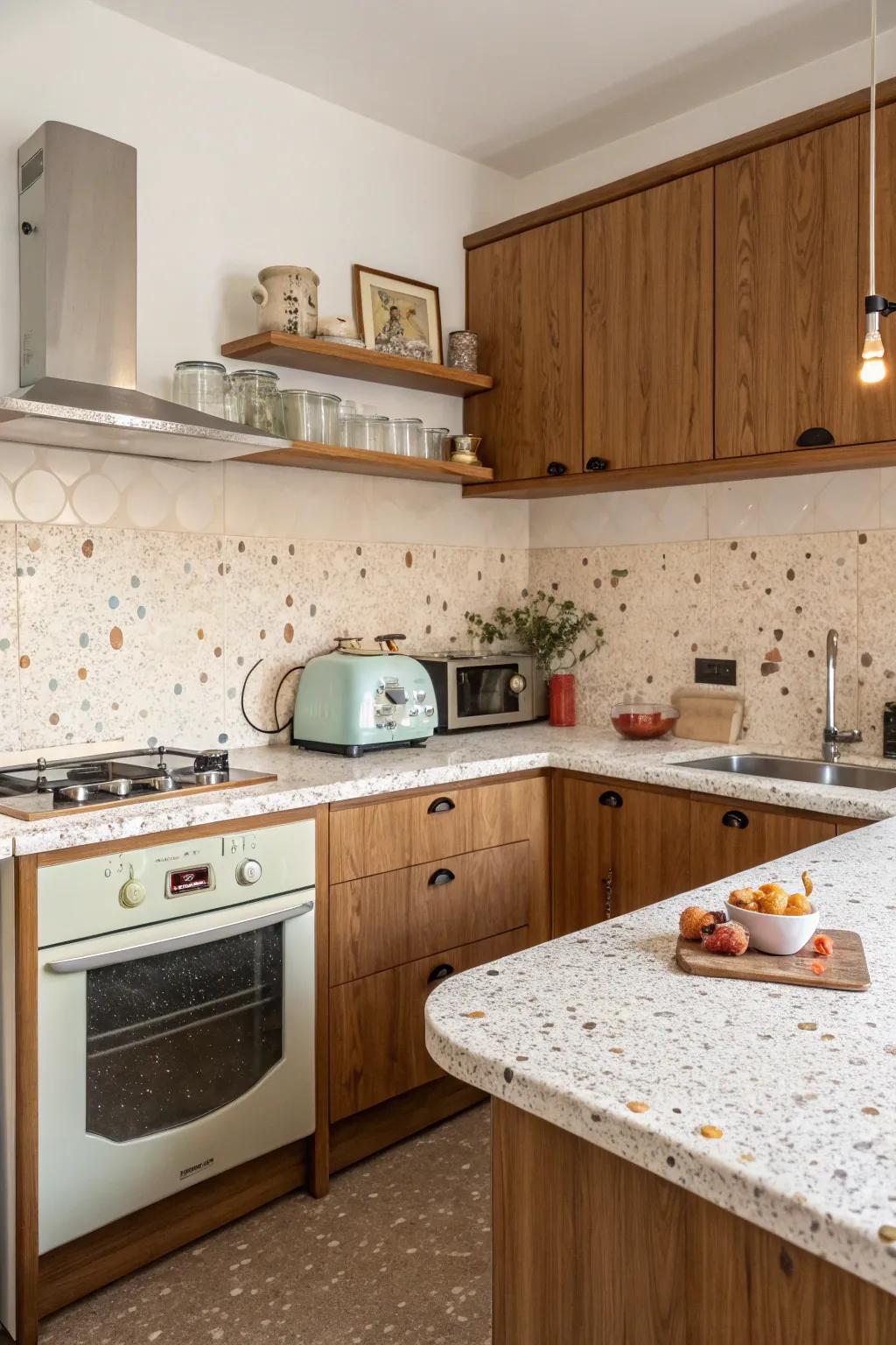 Nostalgic allure with terrazzo refinement.