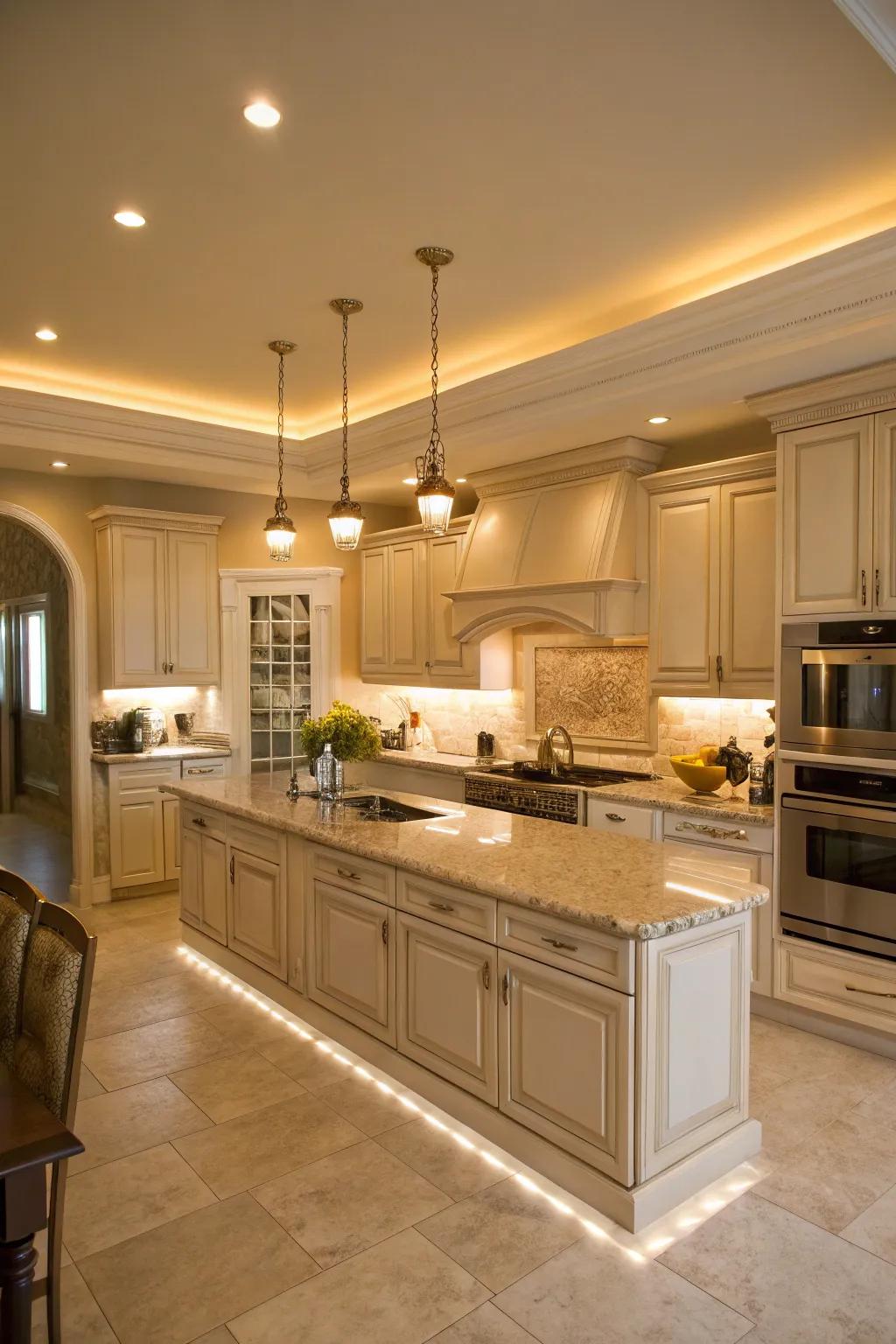 Cove lighting offering a soft, elegant glow.