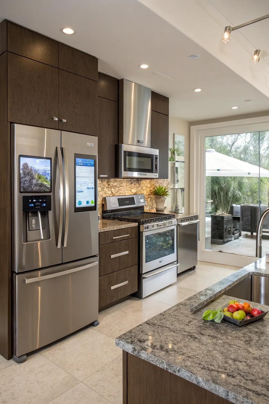 A kitchen showcasing tech enhancements for amplified functionality.