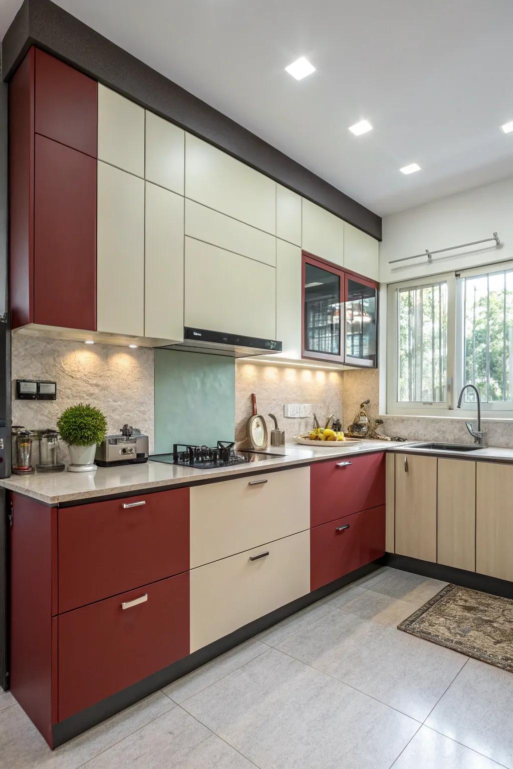 Two-tone cabinets offer a dynamic and visually appealing kitchen design.