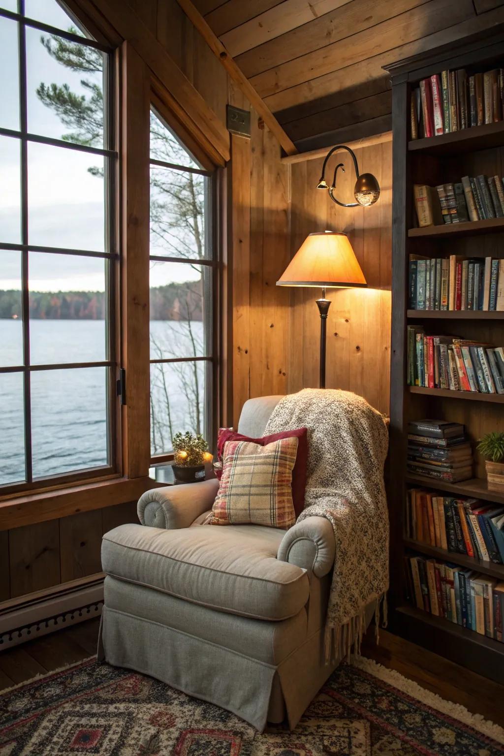 A cozy reading nook is perfect for unwinding.