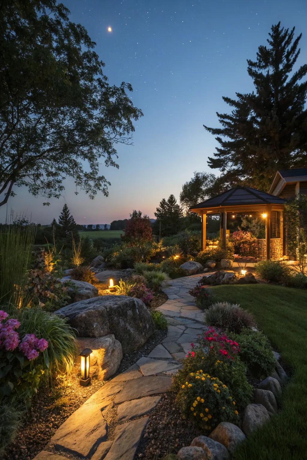 Transform your garden into a night-time wonderland with creative lighting.