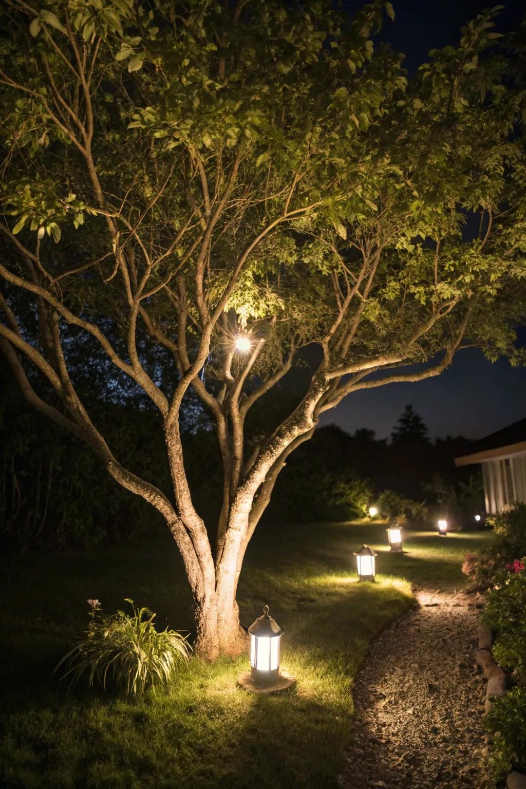 Night time lighting imparts a bewitching ambiance to your garden.