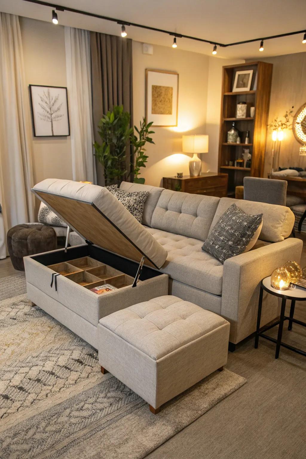 Versatile furniture optimizes space and utility.