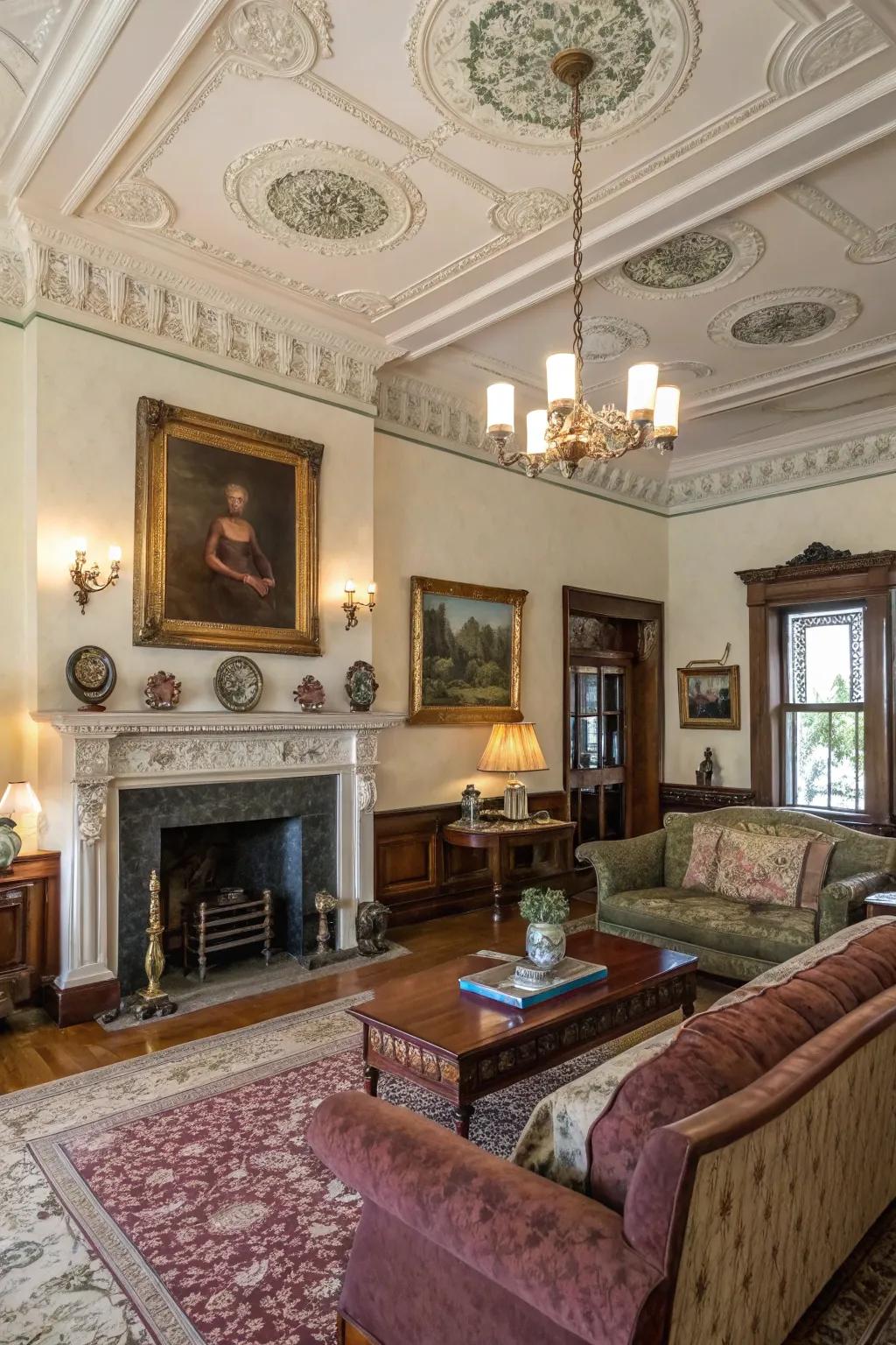 Highlight heritage crown molding for timeless charm.