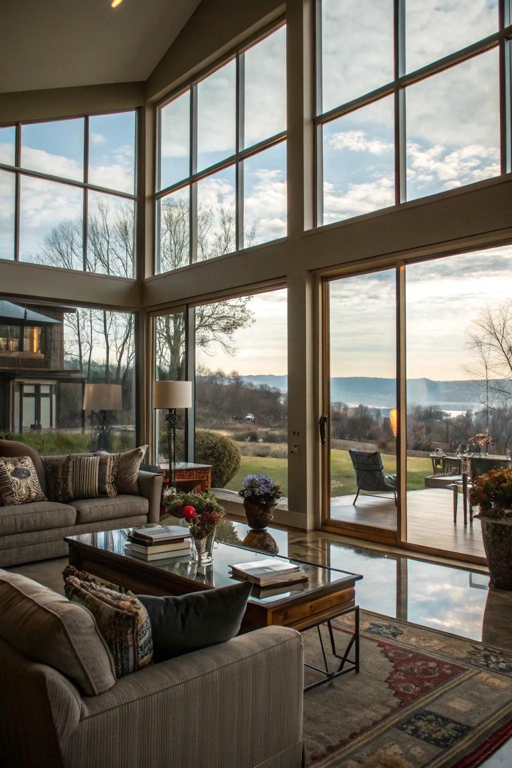 Window reflections add layers and depth to your living room photography.