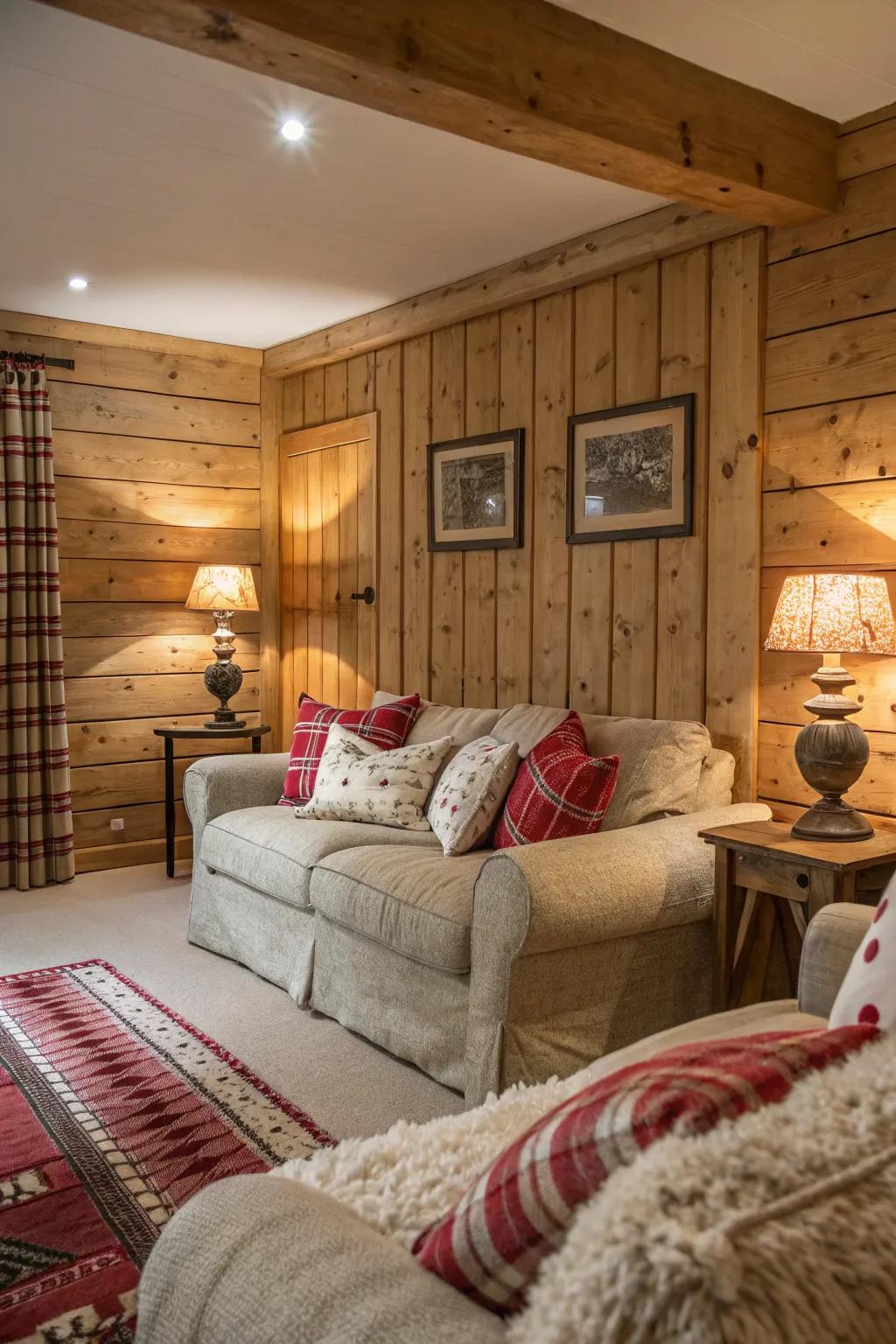 Rustic wood panels that create a cozy, inviting space.