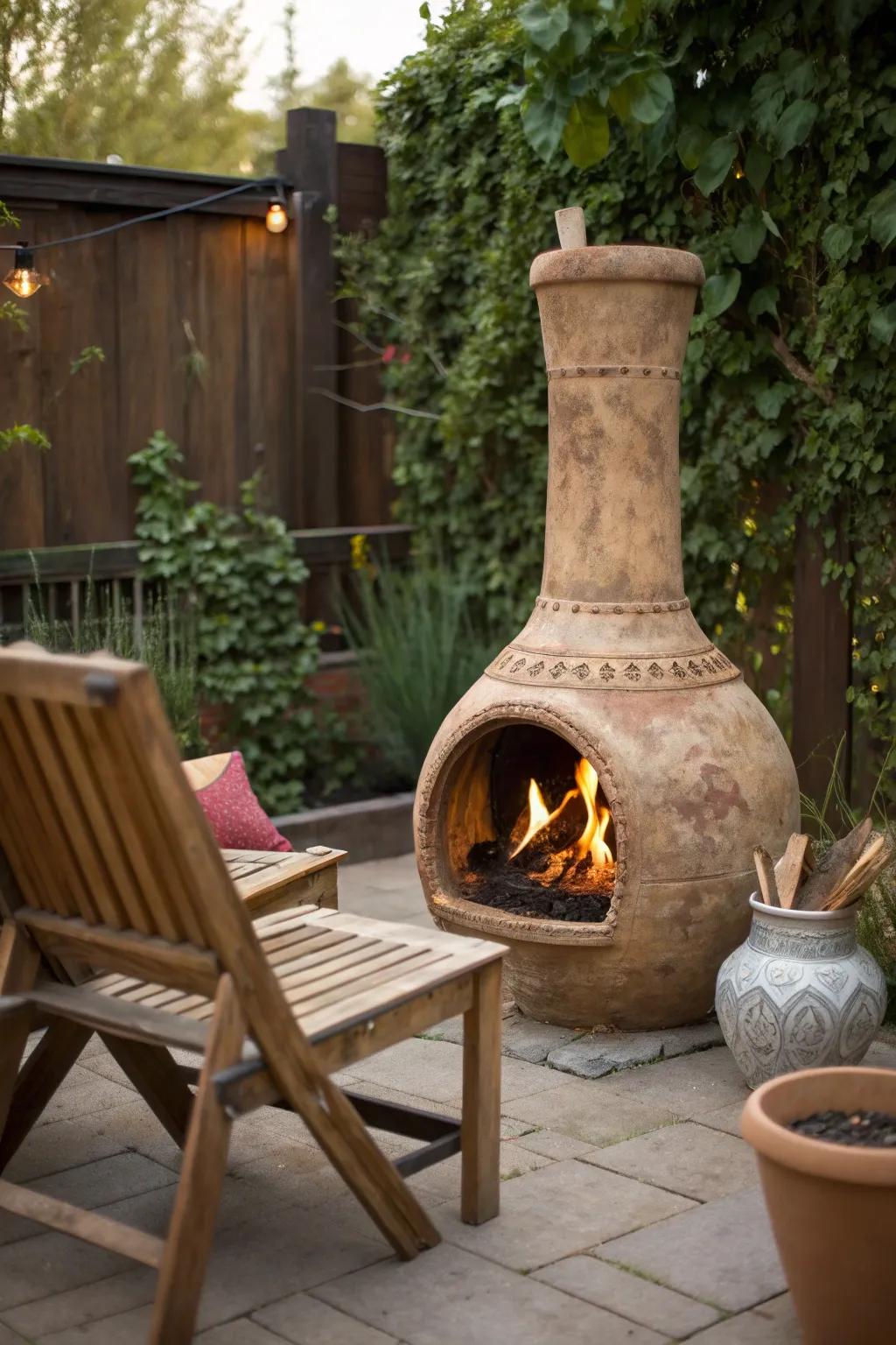 Transform your backyard with the rustic charm of a handcrafted chiminea, perfect for intimate gatherings.